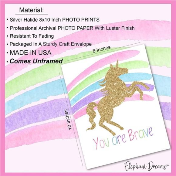 Unicorn/Rainbow Room Decor For Girls Bedroom (6) 8x10 Unframed Photos for Kids - Picture 4 of 7
